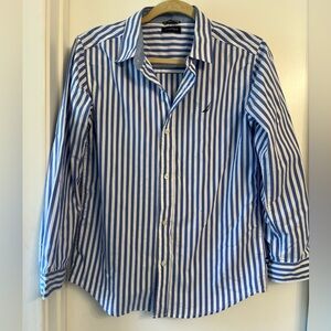 Nautica Blue & White Vertical Stripe Shirt